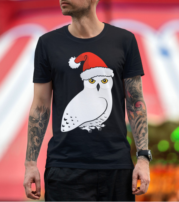 Premium T-Shirt: SNOWY OWL WEARING SANTA CLAUS HAT FOR FESTIVE HOLIDAY T-Shirt SNOWY OWL WEARING SANTA CLAUS HAT FOR FESTIVE HOLIDAY T-Shirt
