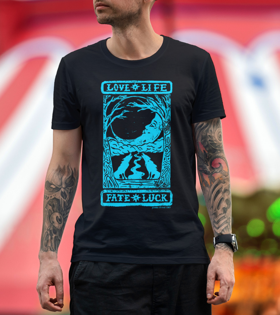 LOVE LIFE FATE LUCK TAROT CARD LINOLEUM CARVING T-Shirt