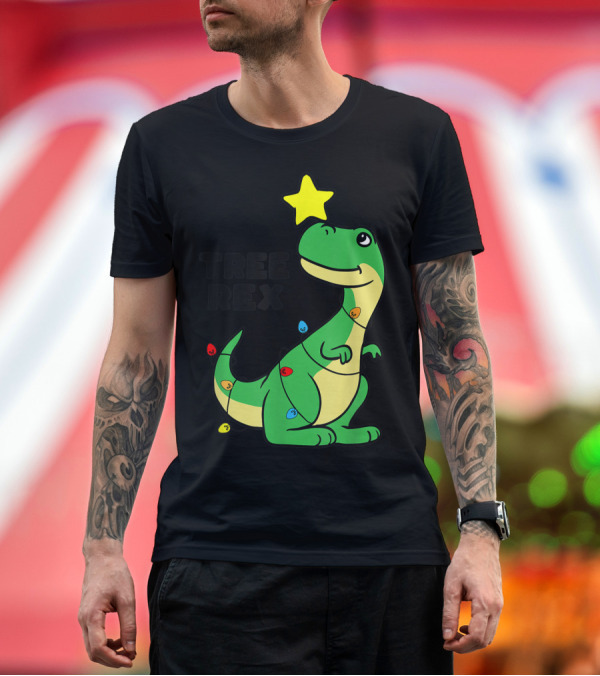 Premium T-Shirt: TREE REX CHRISTMAS DINOSAUR WITH LIGHTS AND STAR T-Shirt TREE REX CHRISTMAS DINOSAUR WITH LIGHTS AND STAR T-Shirt