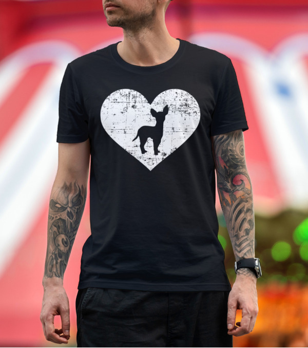 Premium T-Shirt: CHIHUAHUA HEART SILHOUETTE IN DISTRESSED HEART SHAPE T-Shirt CHIHUAHUA HEART SILHOUETTE IN DISTRESSED HEART SHAPE T-Shirt