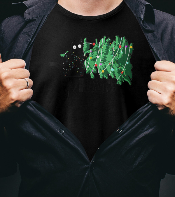 Funny Black Cat Christmas Tree What? T-Shirt