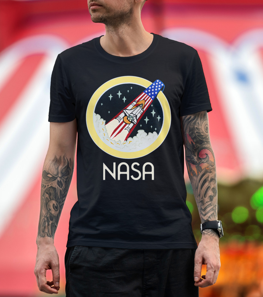NASA Space Shuttle Launch Logo with Stars and United States Flag Elements T-Shirt