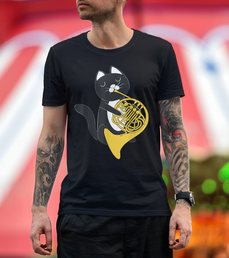 Funny Cat Playing French Horn T-Shirt