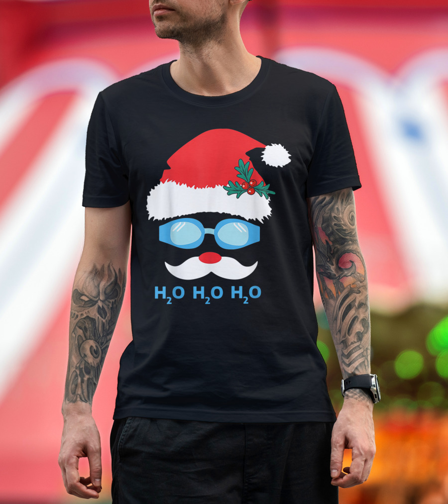 Ho Ho Ho H2o H2o H2o Santa with Swimming Goggles and Classic Red Hat T-Shirt