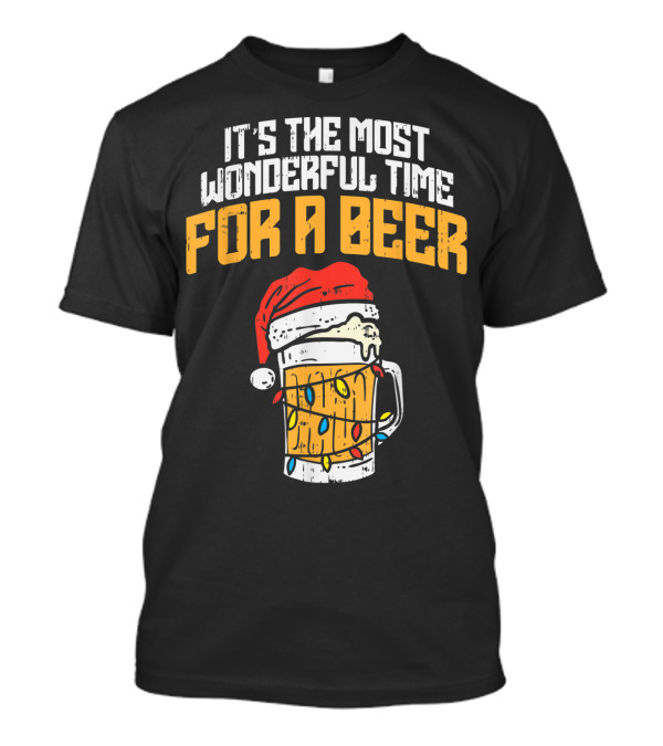 It's The Most Wonderful Time For A Beer Santa Hat Christmas Lights T-Shirt