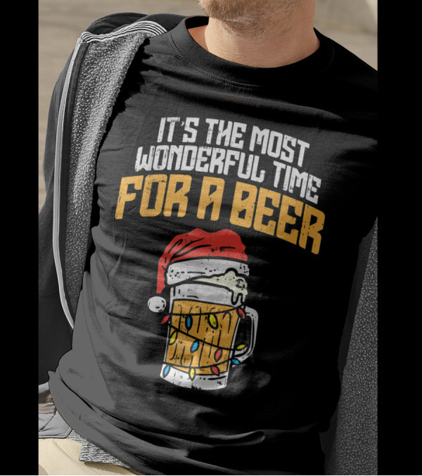 It's The Most Wonderful Time For A Beer Santa Hat Christmas Lights T-Shirt