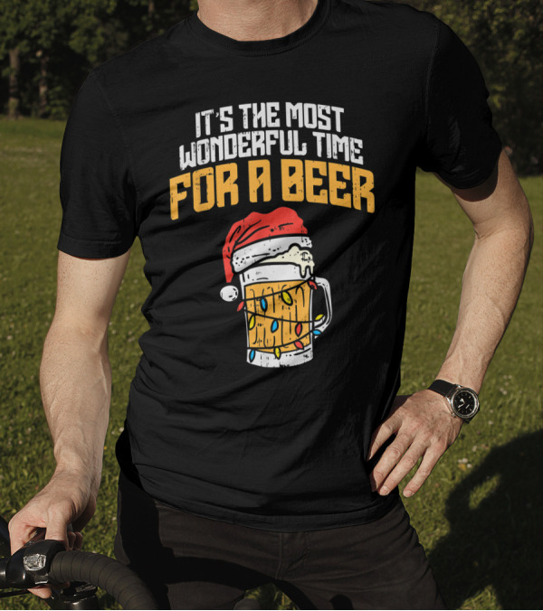 It's The Most Wonderful Time For A Beer Santa Hat Christmas Lights T-Shirt