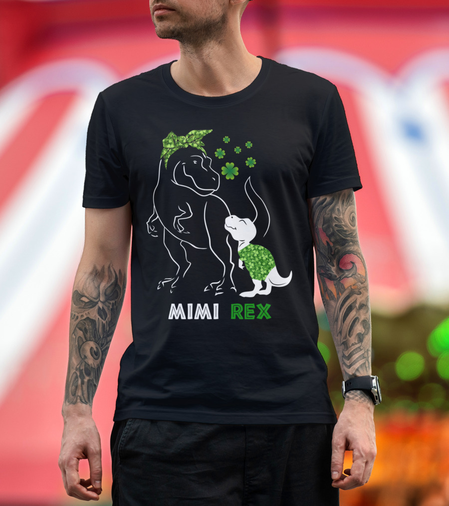 Mimi Rex Irish Shamrock Dinosaur Family T-Shirt