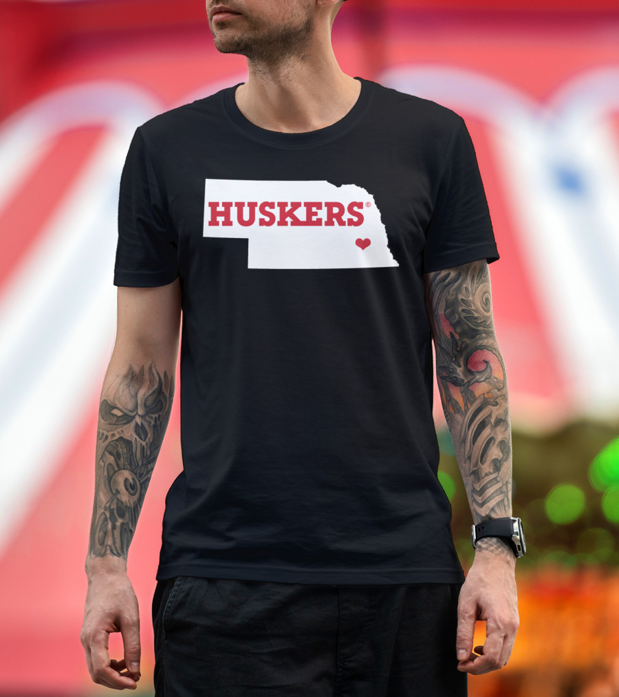 Nebraska Cornhuskers Huskers Heart Map University Gear T-Shirt