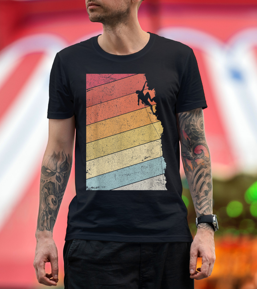 Rock Climbing Style Bouldering Vintage Sunset Stripes T-Shirt