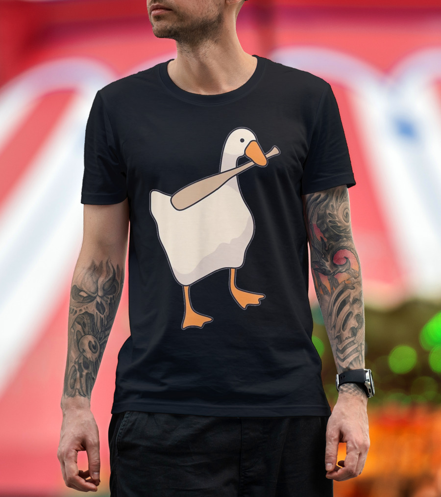 Untitled Goose Funny Game With Bat Carrying Goose T-Shirt
