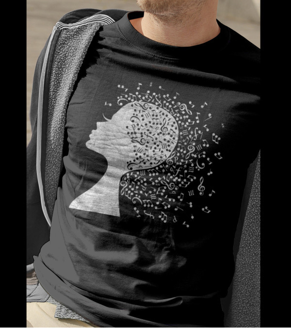 I May Be Old But At Least My Music Doesn't With Musical Notes Flowing From Face T-Shirt