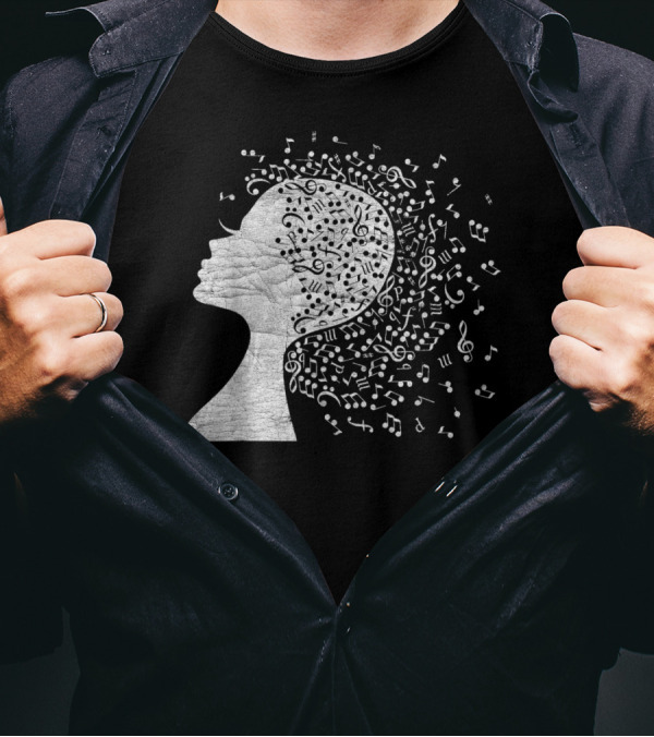 I May Be Old But At Least My Music Doesn't With Musical Notes Flowing From Face T-Shirt
