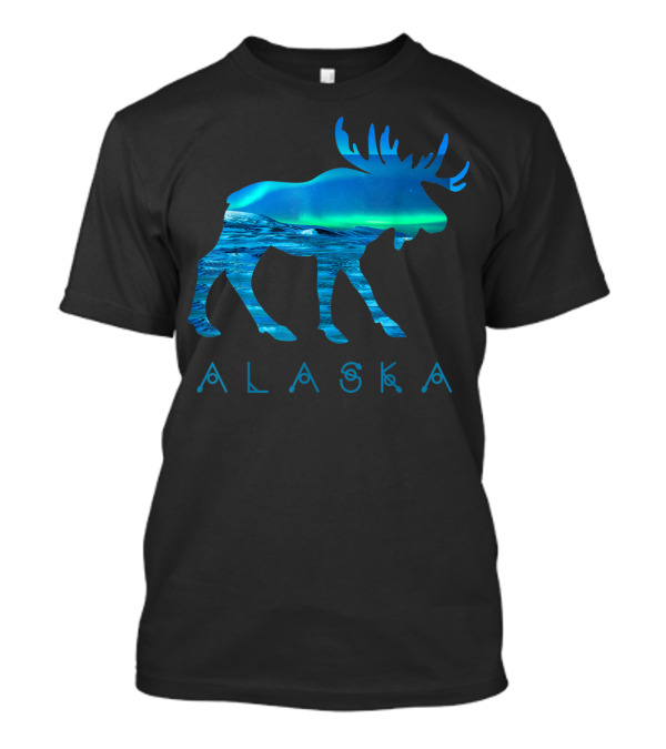 Alaska Moose Aurora Borealis Snow Scene T-Shirt