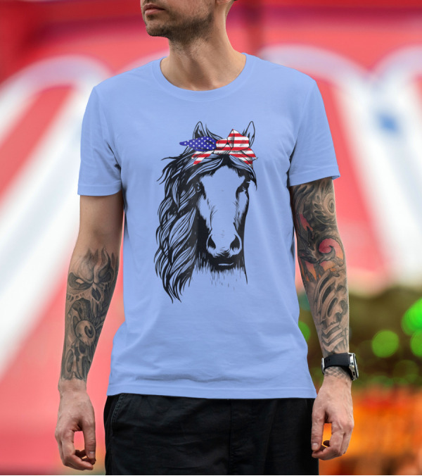 Premium T-Shirt: 4th July US Flag Horse with Bandana T-Shirt 4th July US Flag Horse with Bandana T-Shirt