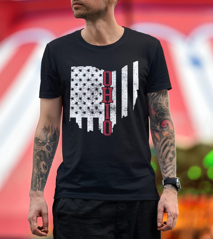 Ohio State USA 4th of July American Flag Stars Stripes T-Shirt
