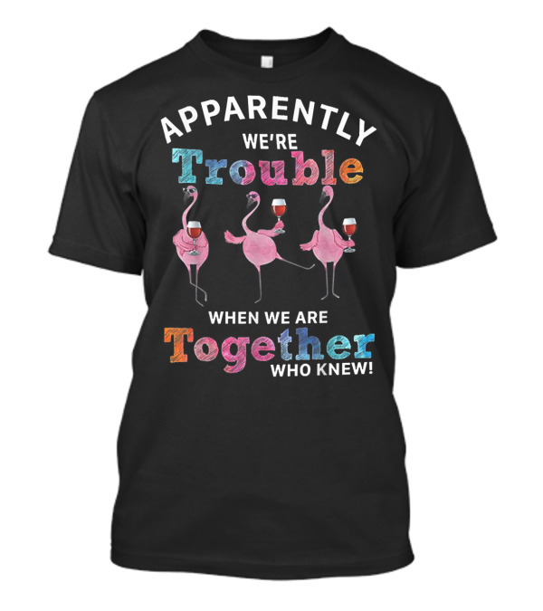 APPARENTLY WE'RE TROUBLE WHEN WE ARE TOGETHER WHO KNEW FLAMINGOS WITH WINE T-Shirt