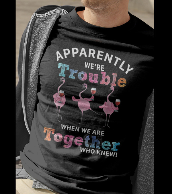 APPARENTLY WE'RE TROUBLE WHEN WE ARE TOGETHER WHO KNEW FLAMINGOS WITH WINE T-Shirt