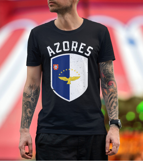 Premium T-Shirt: AZORES Portuguese Flag Emblem Eagle Stars Crest T-Shirt AZORES Portuguese Flag Emblem Eagle Stars Crest T-Shirt