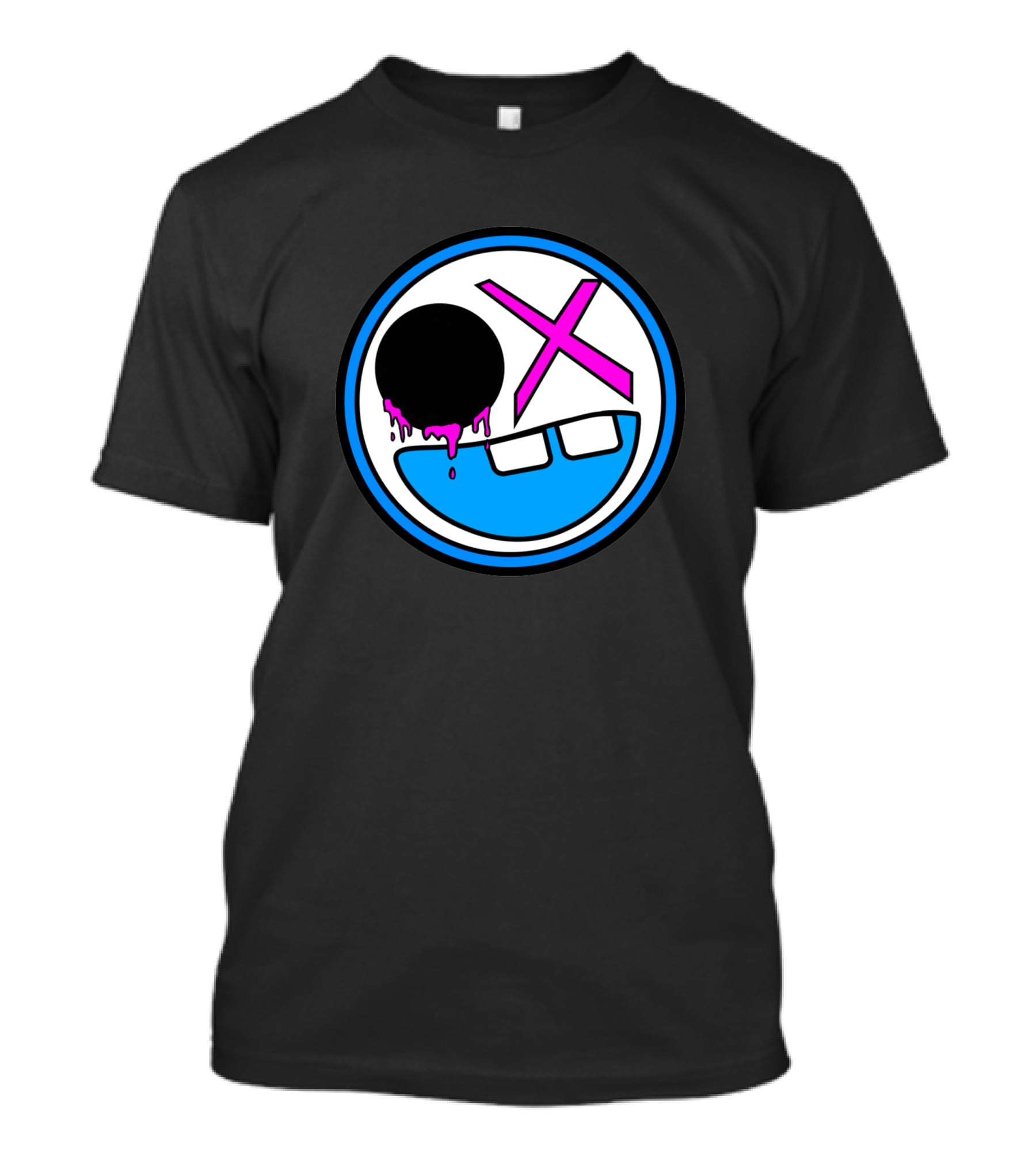8Sided Smile Emoticon With Dripping Black Circle And Pink X Eyes T-Shirt