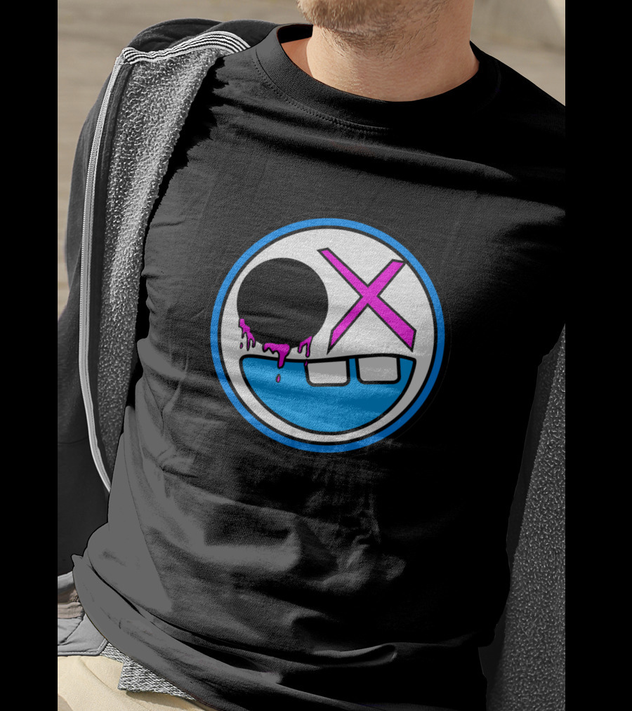 8Sided Smile Emoticon With Dripping Black Circle And Pink X Eyes T-Shirt