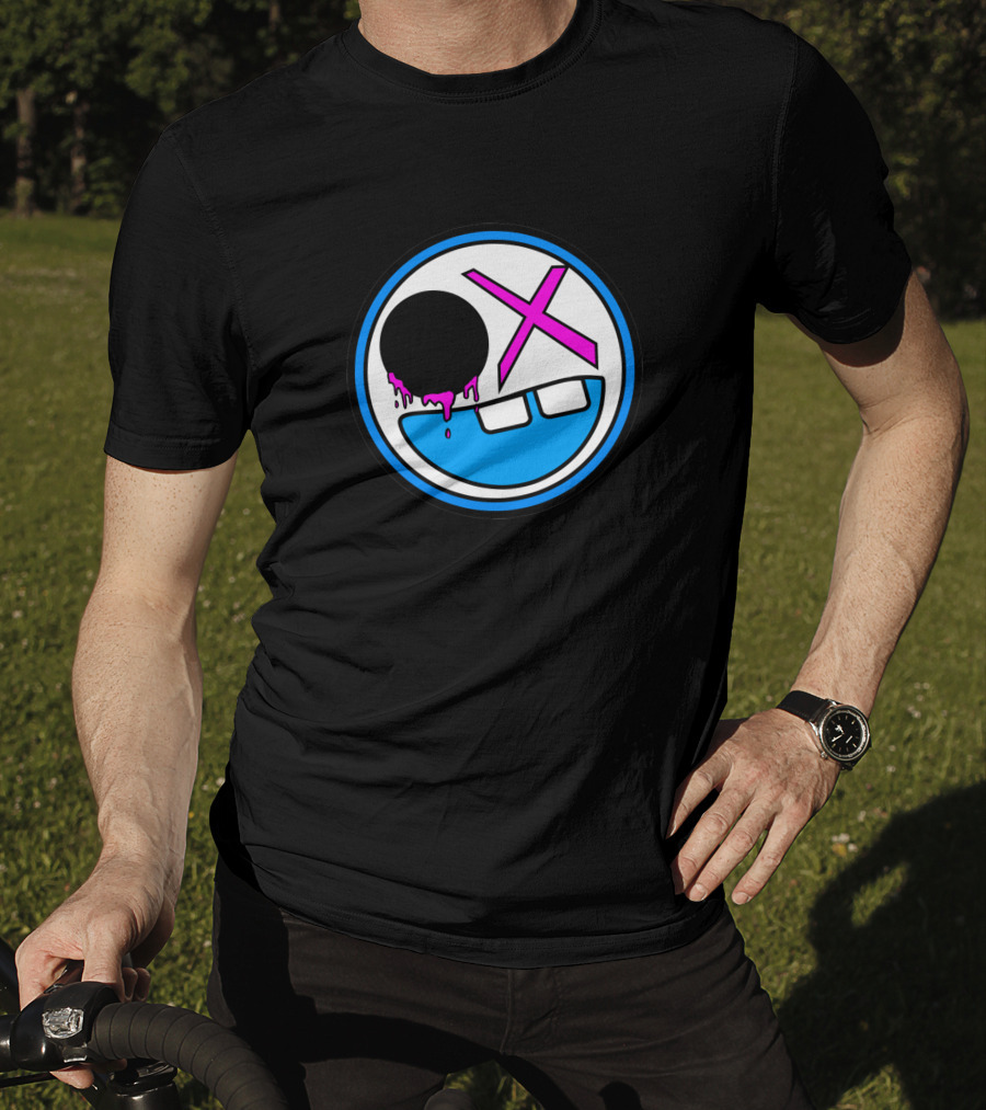 8Sided Smile Emoticon With Dripping Black Circle And Pink X Eyes T-Shirt