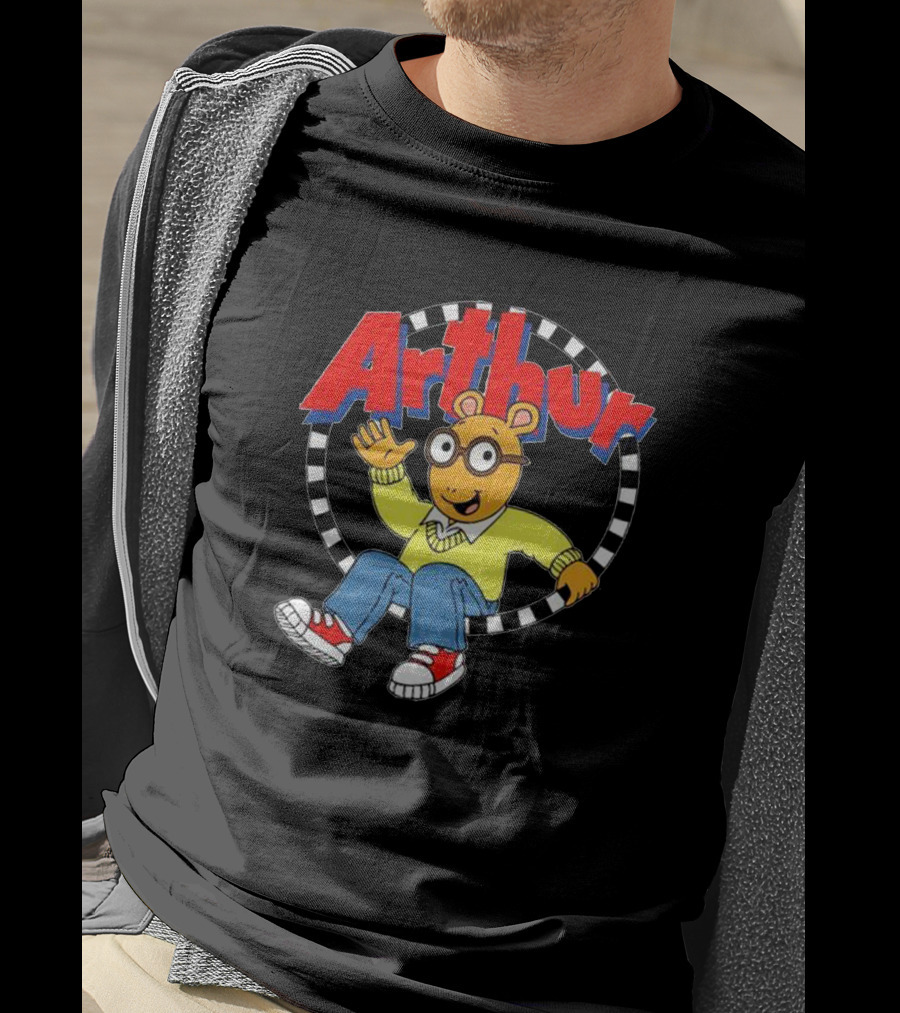 Arthur Retro Kids TV Character In Classic Outfit With Checkerboard Circle T-Shirt