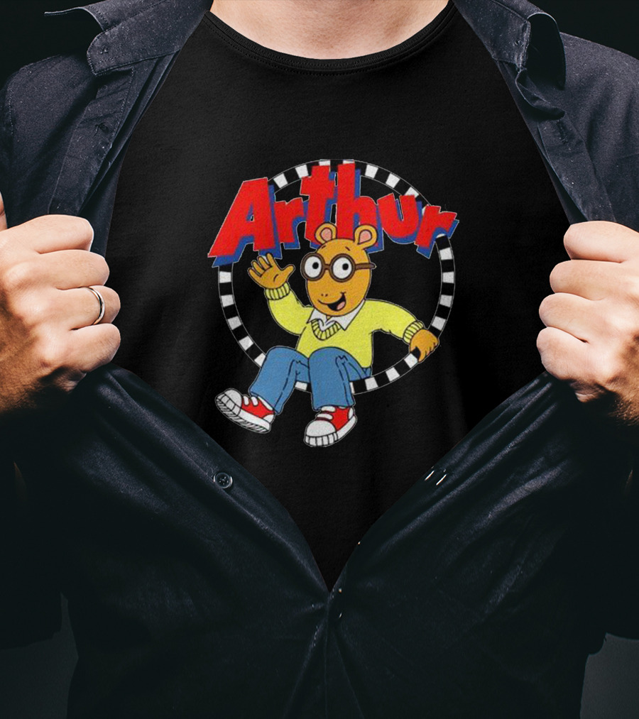 Arthur Retro Kids TV Character In Classic Outfit With Checkerboard Circle T-Shirt