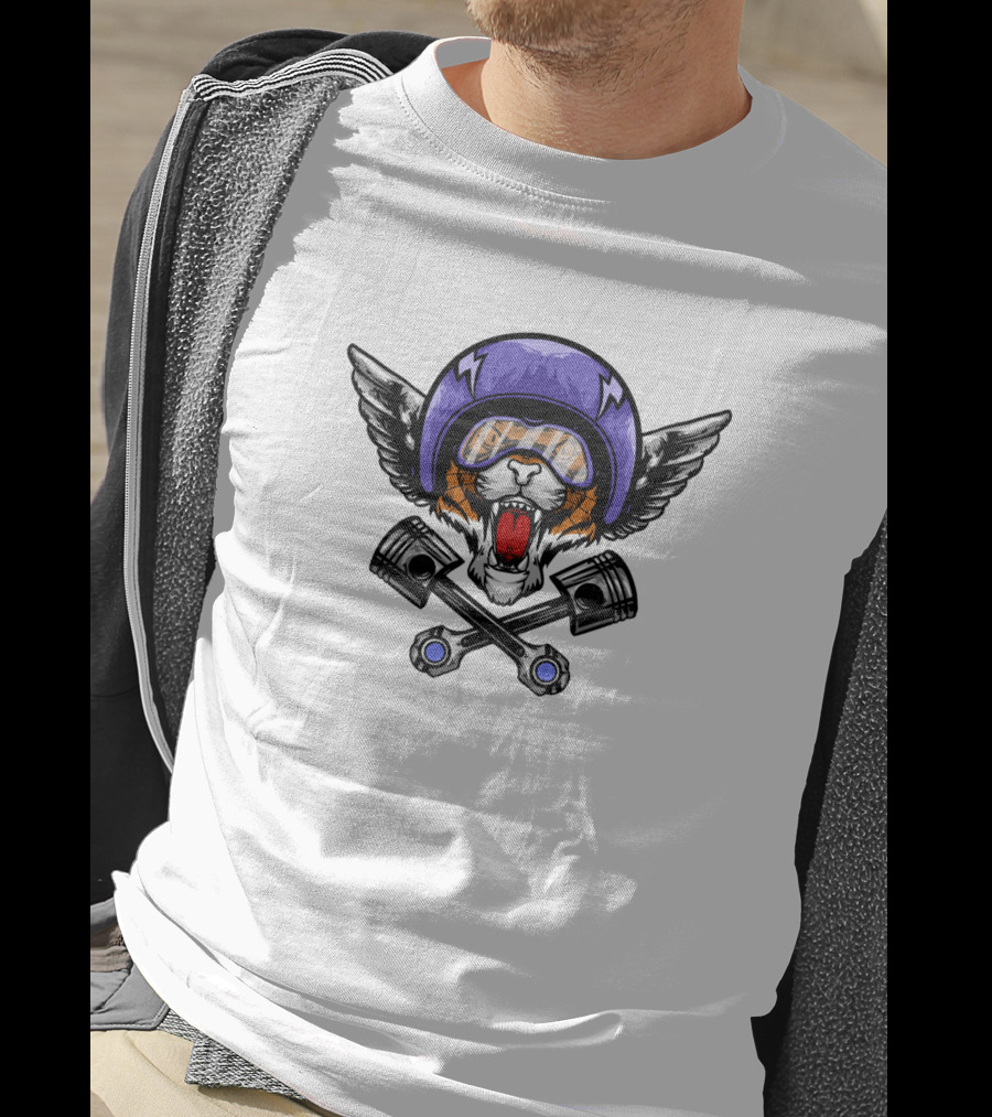 Auman Tiger 1443279 Winged Helmet Tiger With Goggles And Crossed Pistons T-Shirt