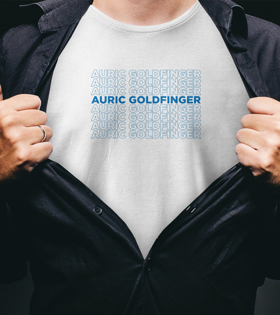 Auric Goldfinger 1577182 Repeated Blue Text T-Shirt