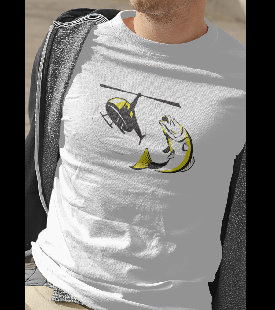 Barramundi Heli Fishing Yellow Helicopter Retro Black 147190 T-Shirt