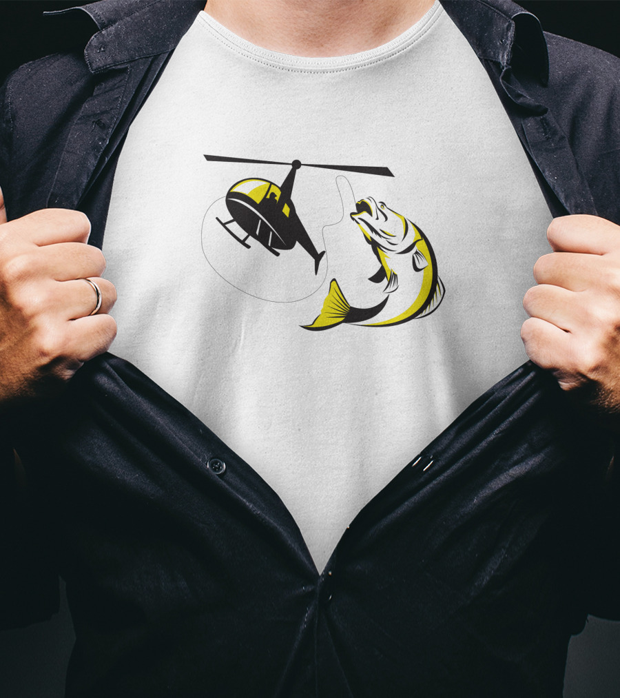 Barramundi Heli Fishing Yellow Helicopter Retro Black 147190 T-Shirt