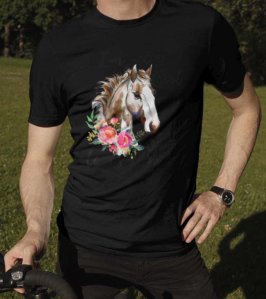 I'm Just A Girl Who Loves Horses Floral Horse T-Shirt