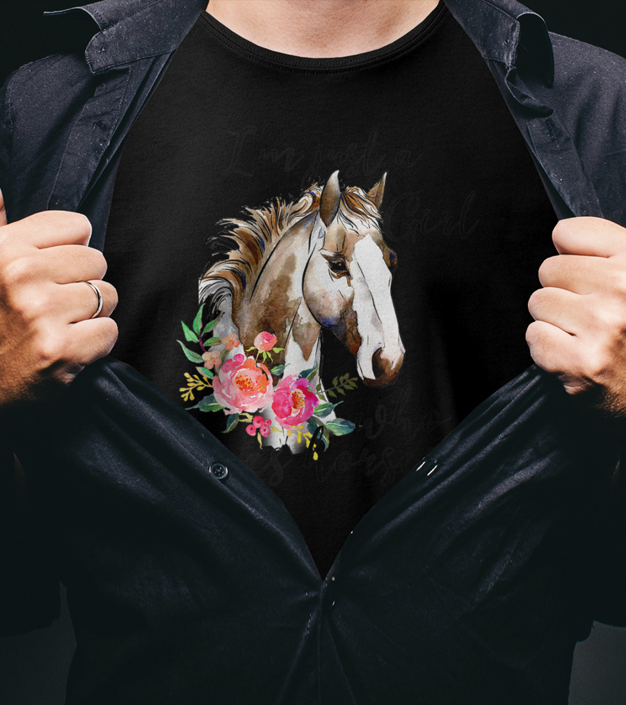 I'm Just A Girl Who Loves Horses Floral Horse T-Shirt