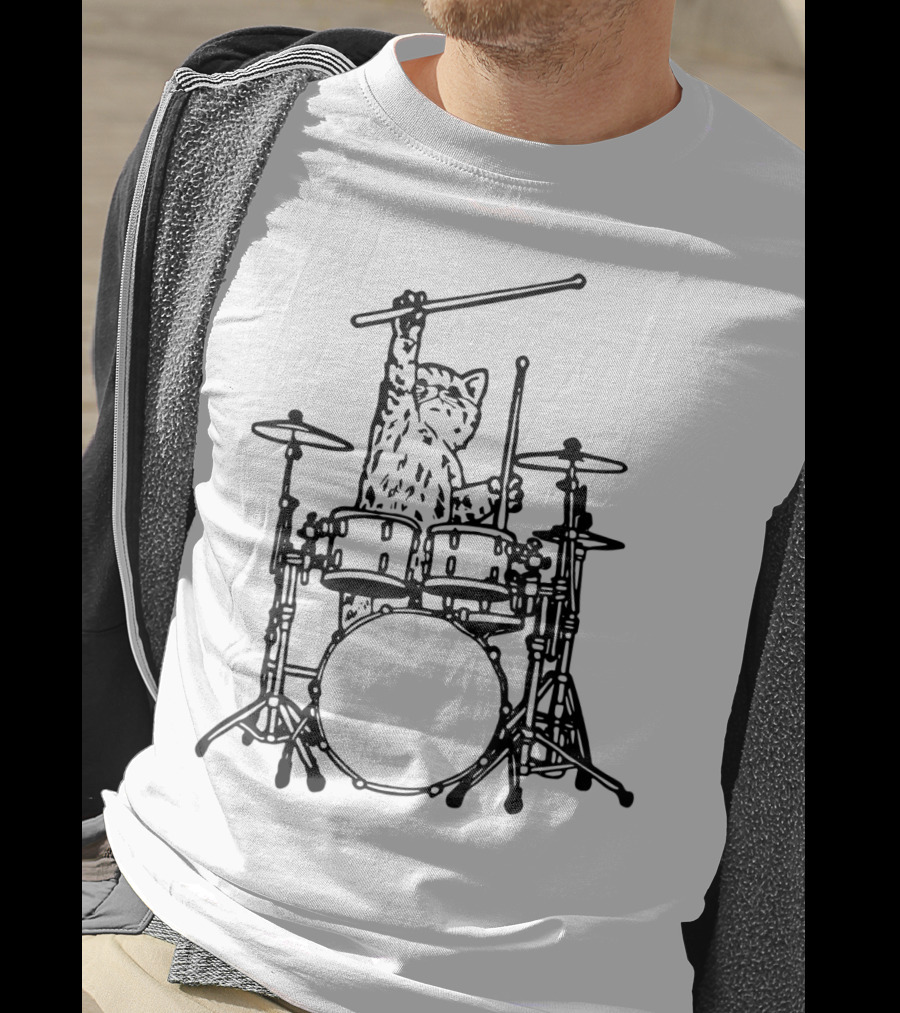 In My Head My Cat Always Plays Drums Funny Cat Drumming T-Shirt