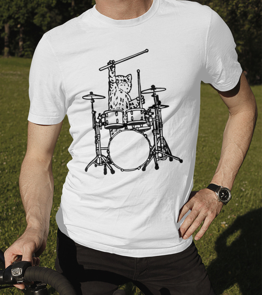 In My Head My Cat Always Plays Drums Funny Cat Drumming T-Shirt