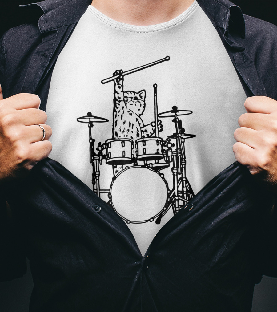 In My Head My Cat Always Plays Drums Funny Cat Drumming T-Shirt