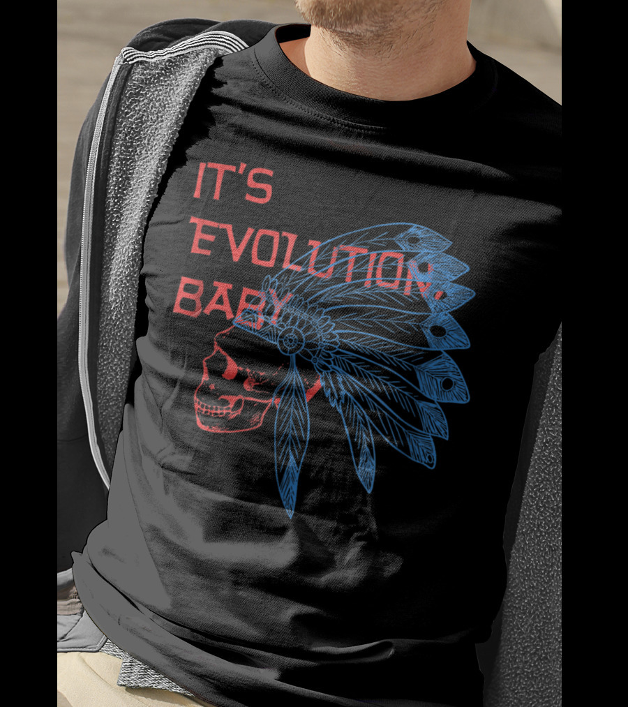 It's Evolution Baby Skull With Feathered Headdress Grunge T-Shirt