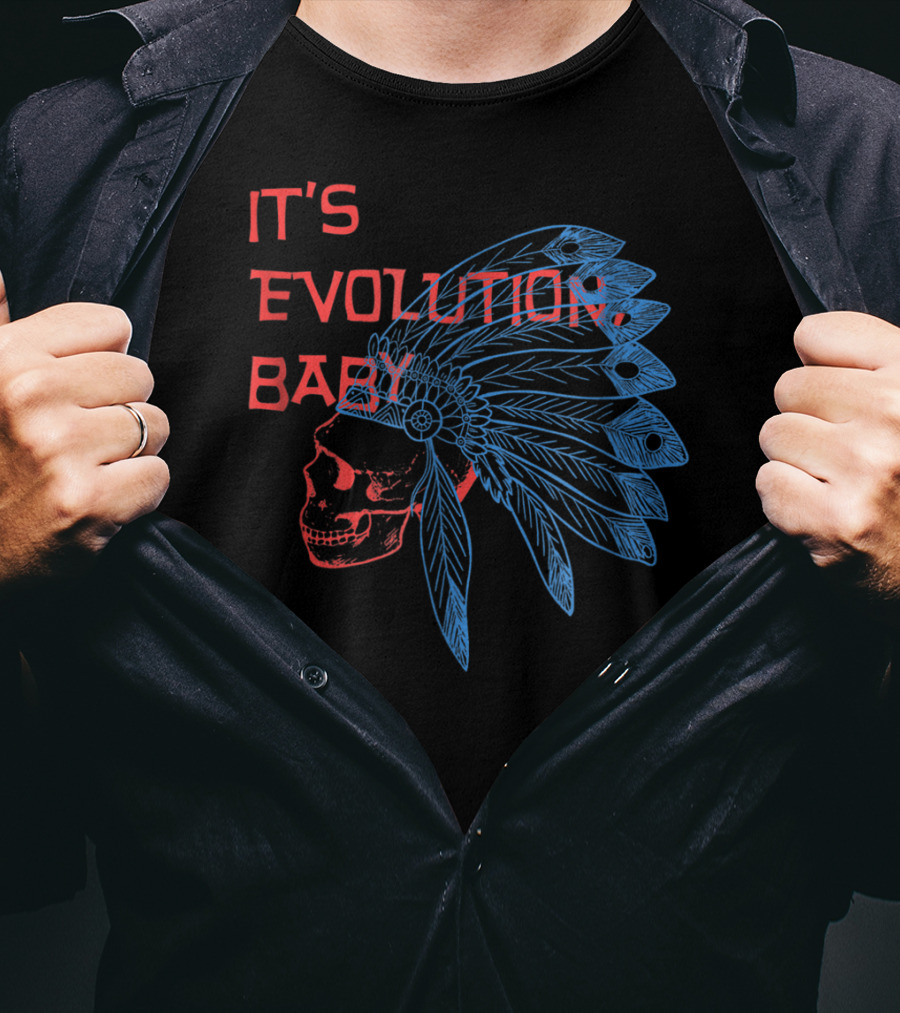 It's Evolution Baby Skull With Feathered Headdress Grunge T-Shirt