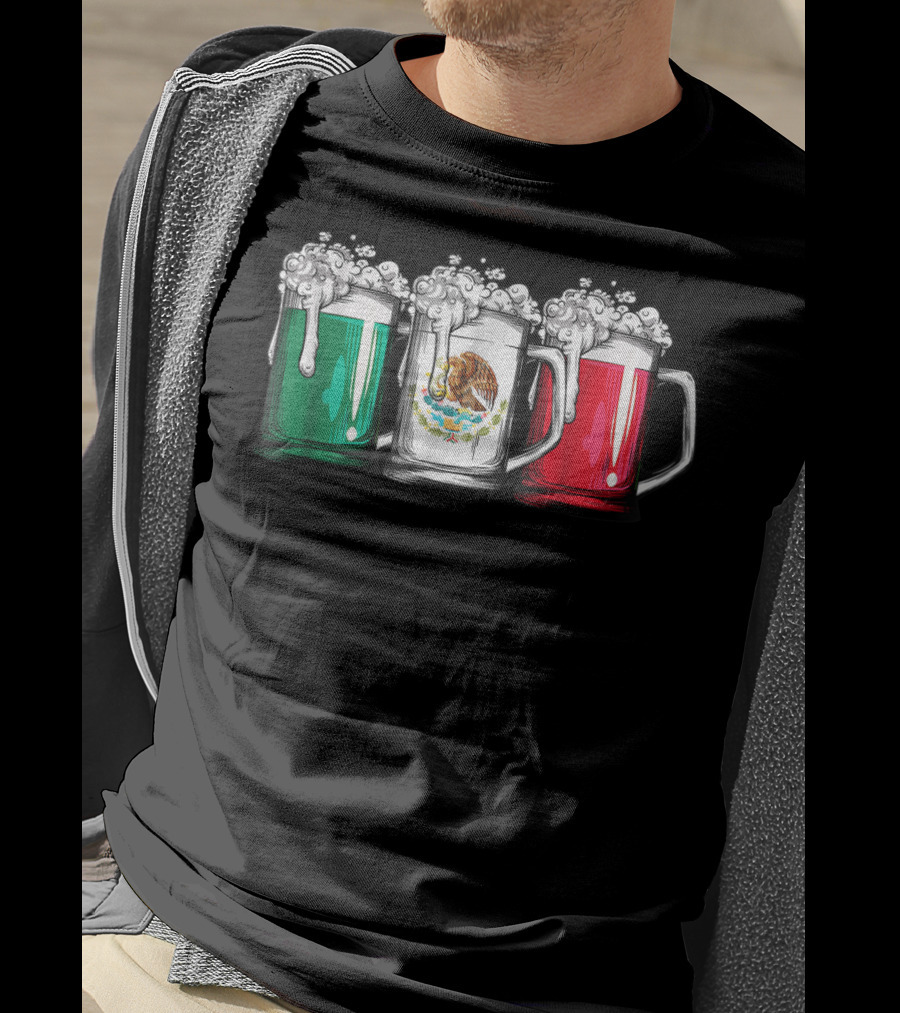 Beer Mugs Mexican Flag Cinco De Mayo Mexico T-Shirt