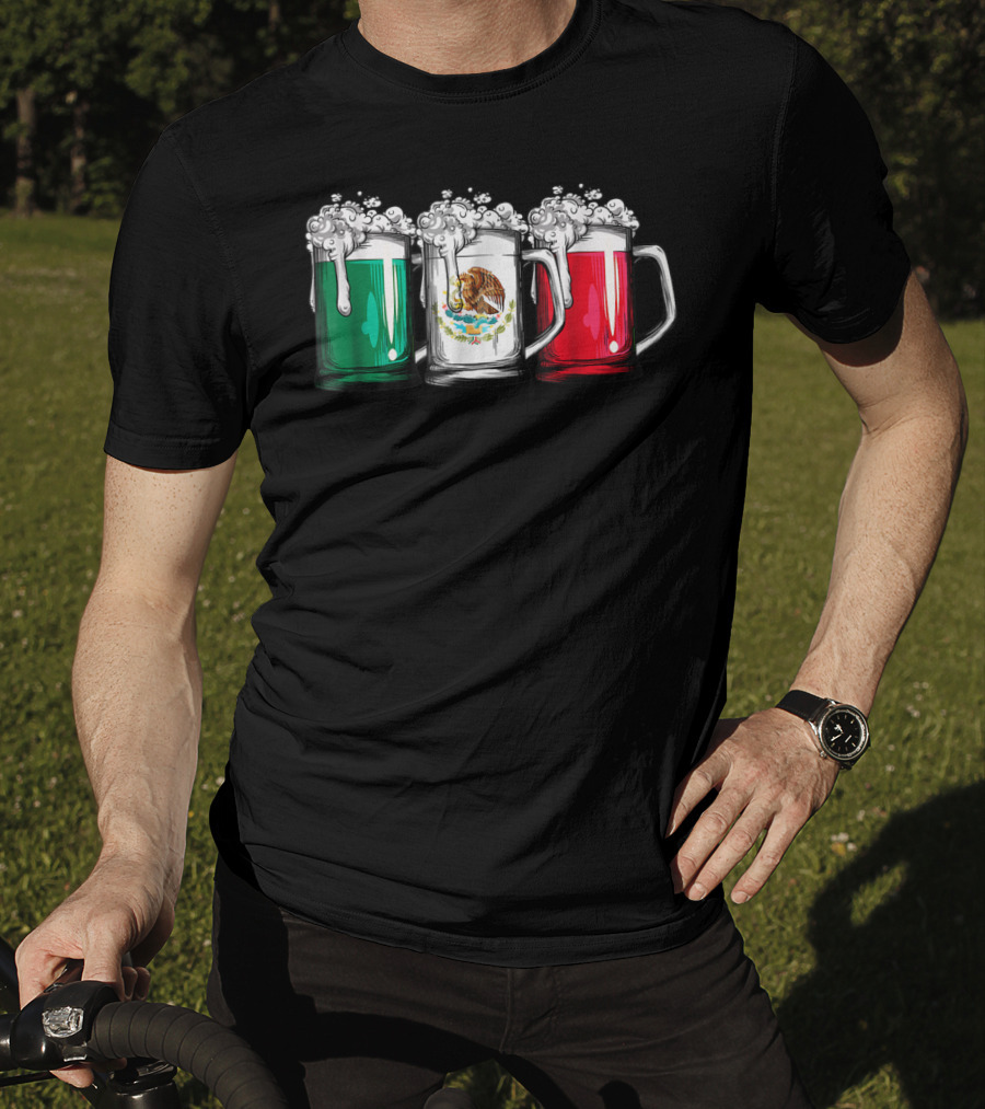 Beer Mugs Mexican Flag Cinco De Mayo Mexico T-Shirt