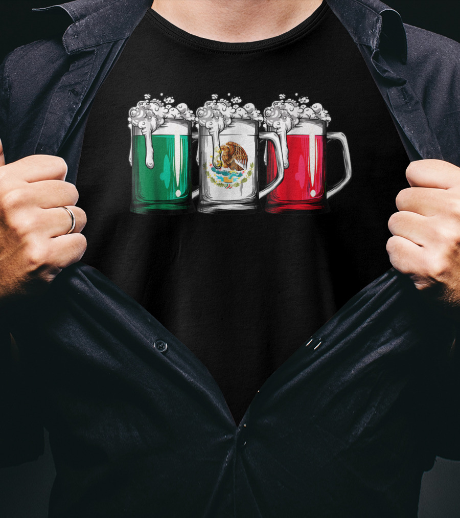 Beer Mugs Mexican Flag Cinco De Mayo Mexico T-Shirt