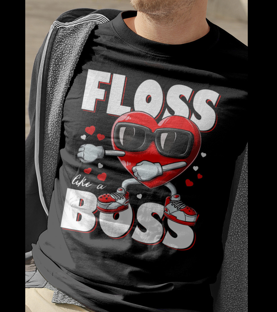 Floss Like A Boss Boys Valentines Day Kids Heart Flossing14 T-Shirt