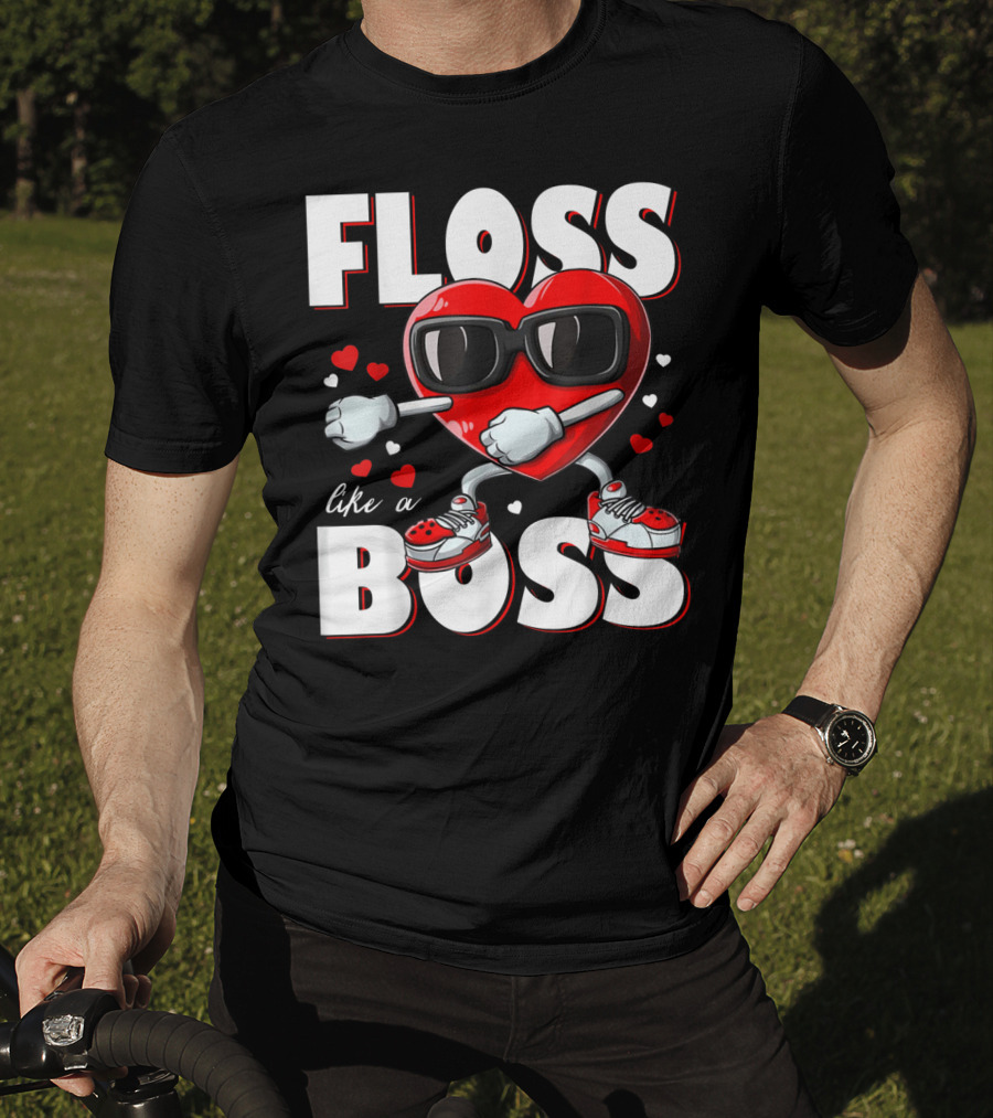 Floss Like A Boss Boys Valentines Day Kids Heart Flossing14 T-Shirt