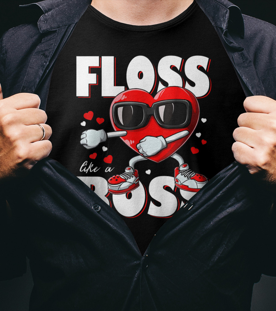 Floss Like A Boss Boys Valentines Day Kids Heart Flossing14 T-Shirt