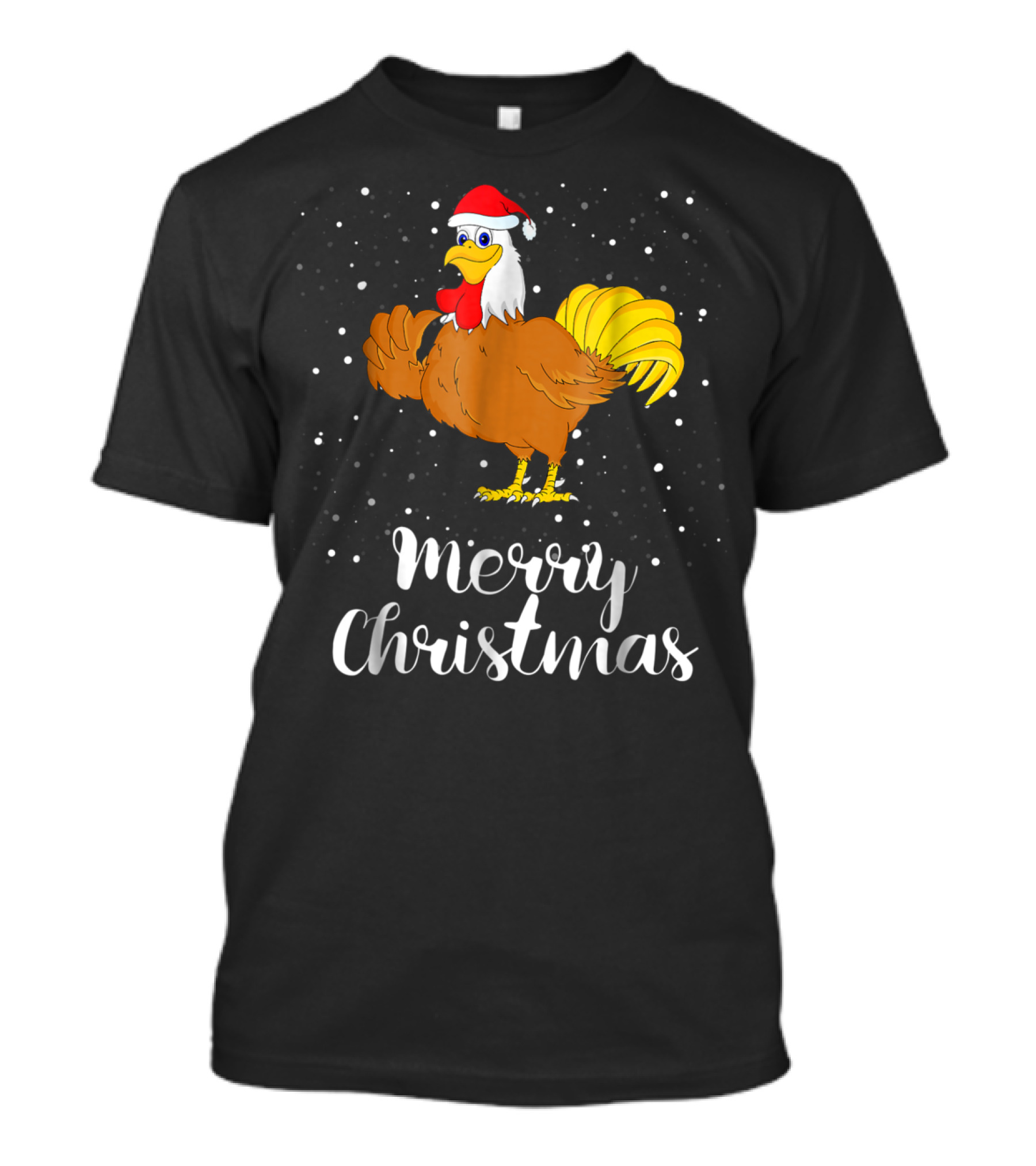 Merry Christmas Chicken Santa Hat Matching Family Group T-Shirt