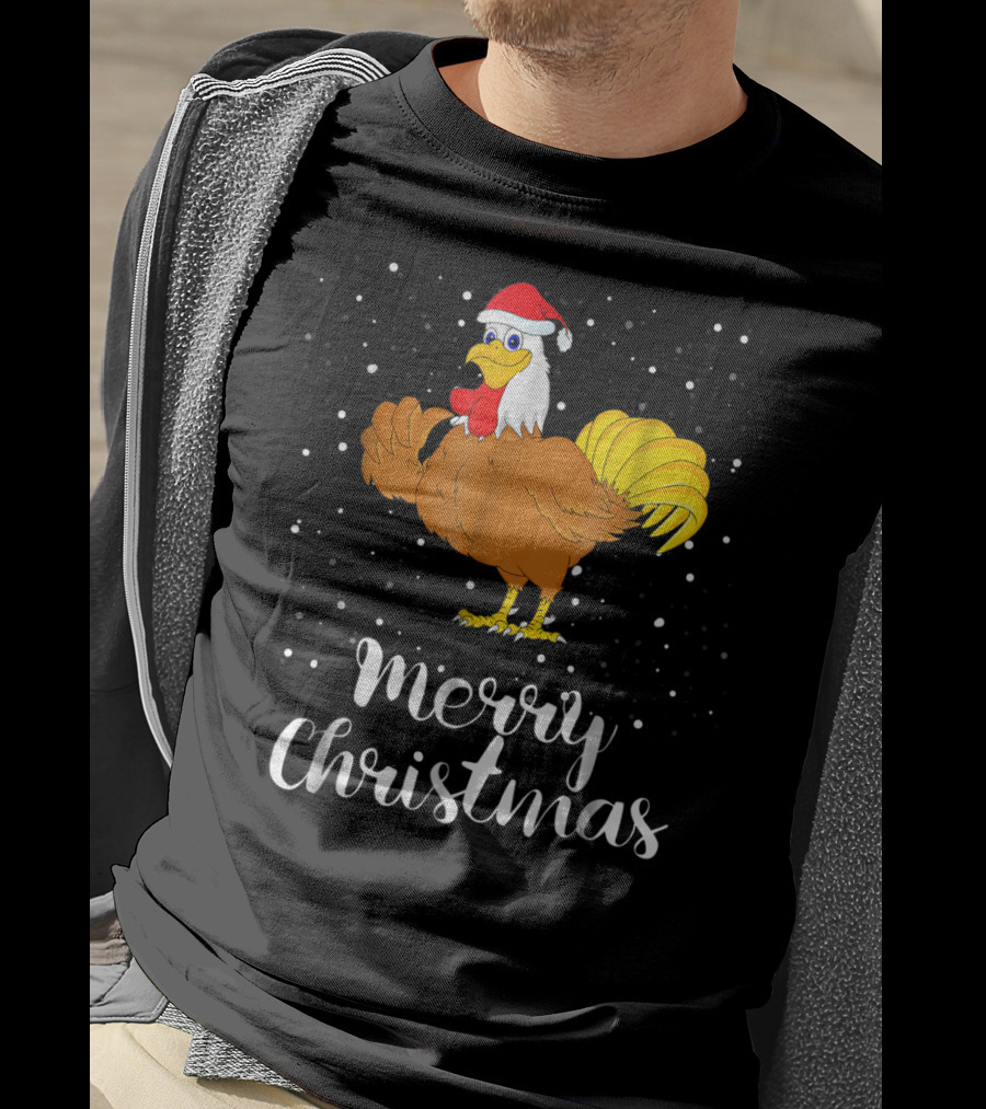 Merry Christmas Chicken Santa Hat Matching Family Group T-Shirt