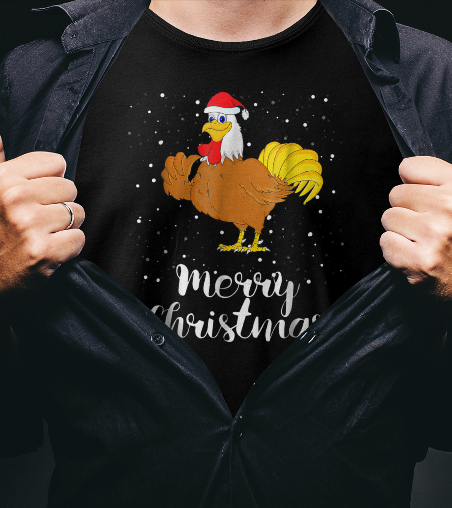 Merry Christmas Chicken Santa Hat Matching Family Group T-Shirt