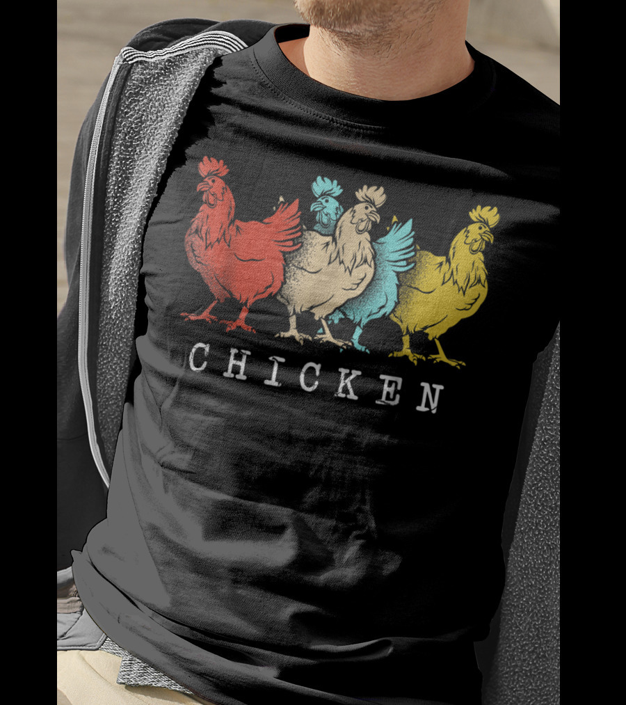 Chicken Vintage Funny Farm Poultry Farmer Rooster Retro Colorful T-Shirt