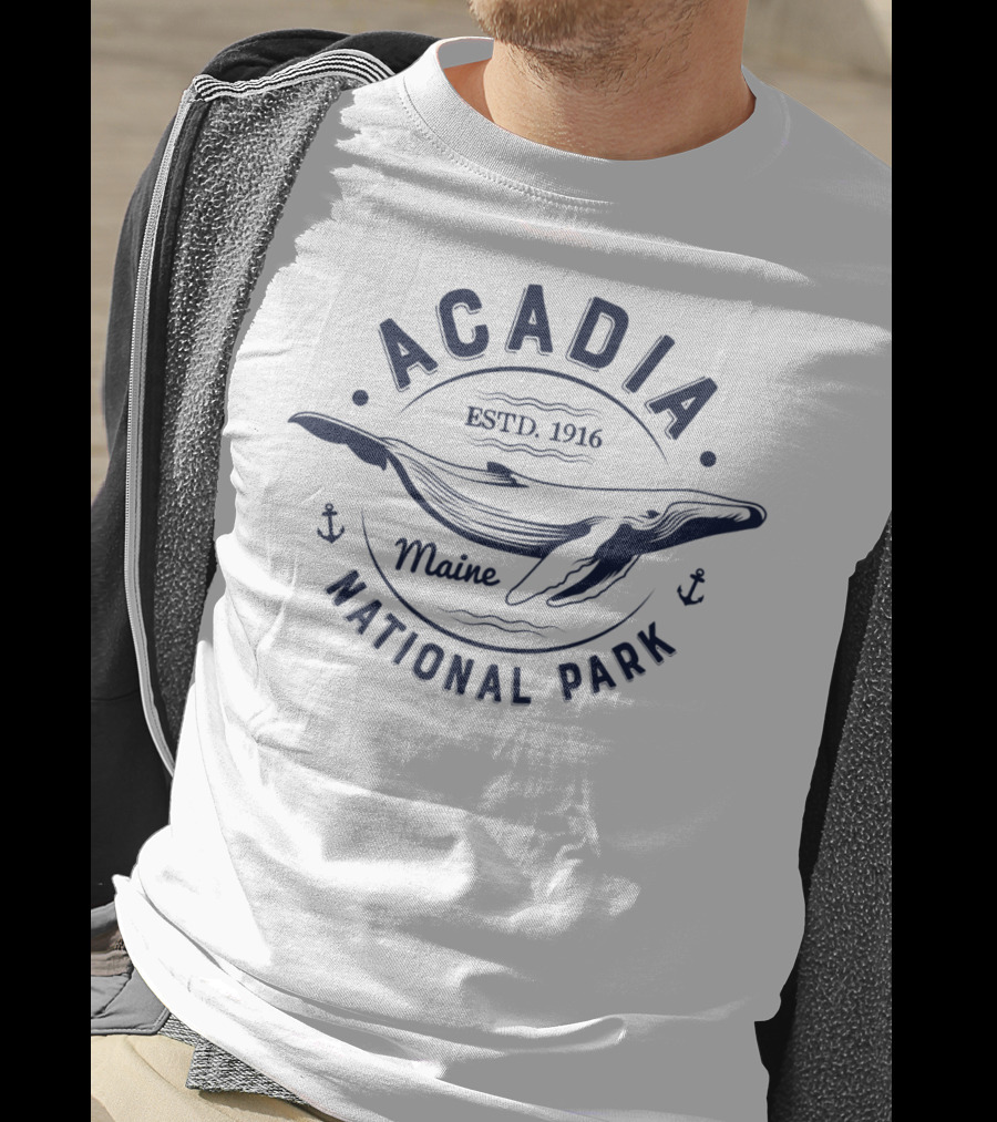 Acadia National Park Maine Estd 1916 Vintage Whale T-Shirt